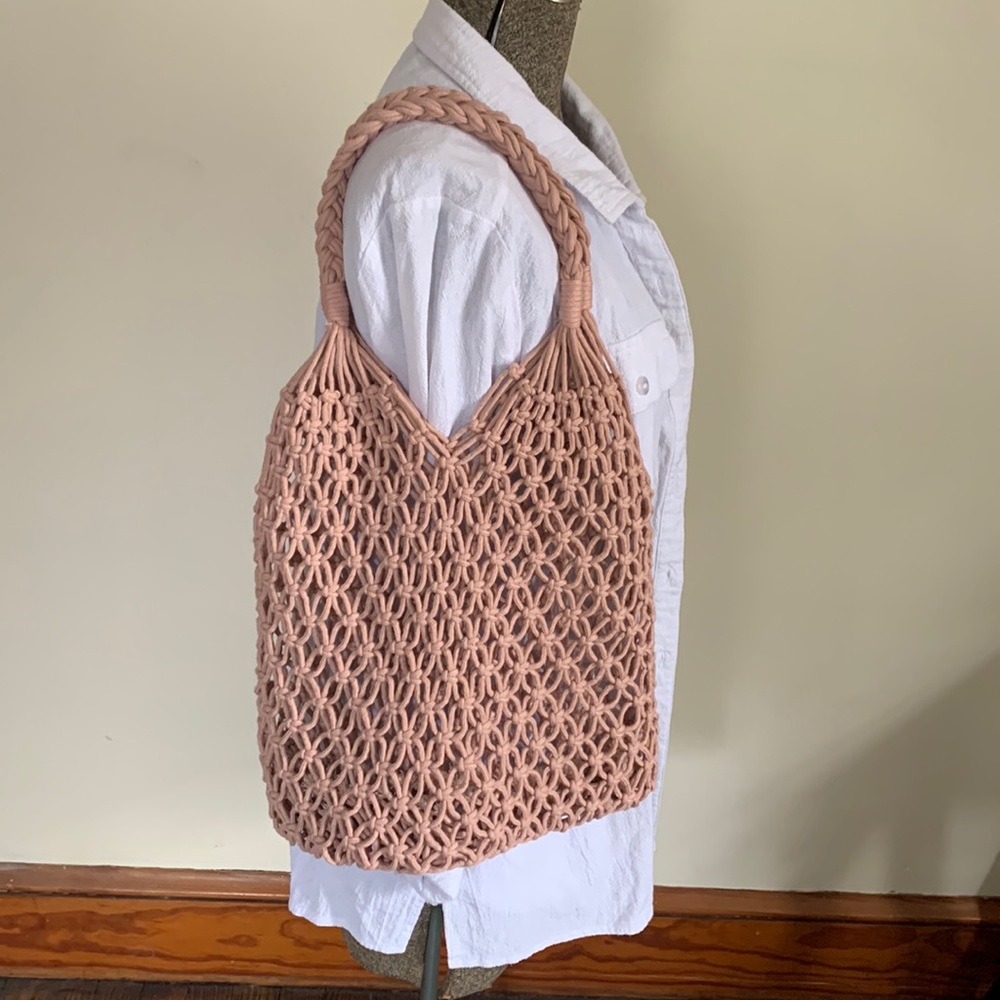 Pink cotton macrame market bag